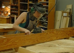Natalie in the woodshop