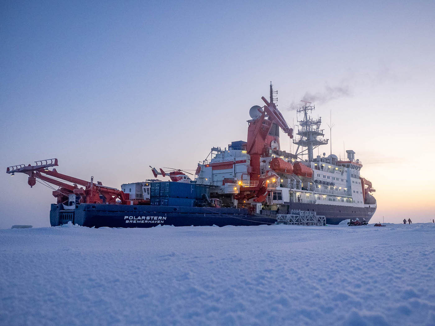 The German icebreaker, the Polarstern, frozen into Arctic sea ice.